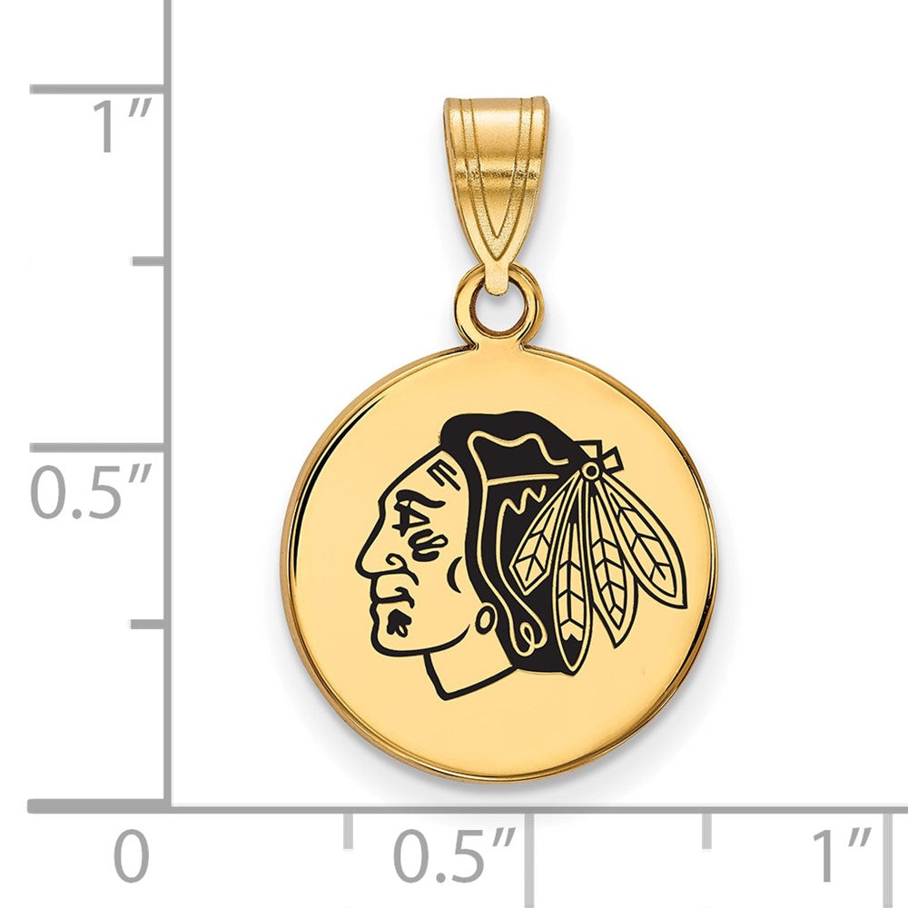Gold Plated Sterling Silver Nhl Logoart Chicago Blackhawks Medium Enameled Disc Pendant