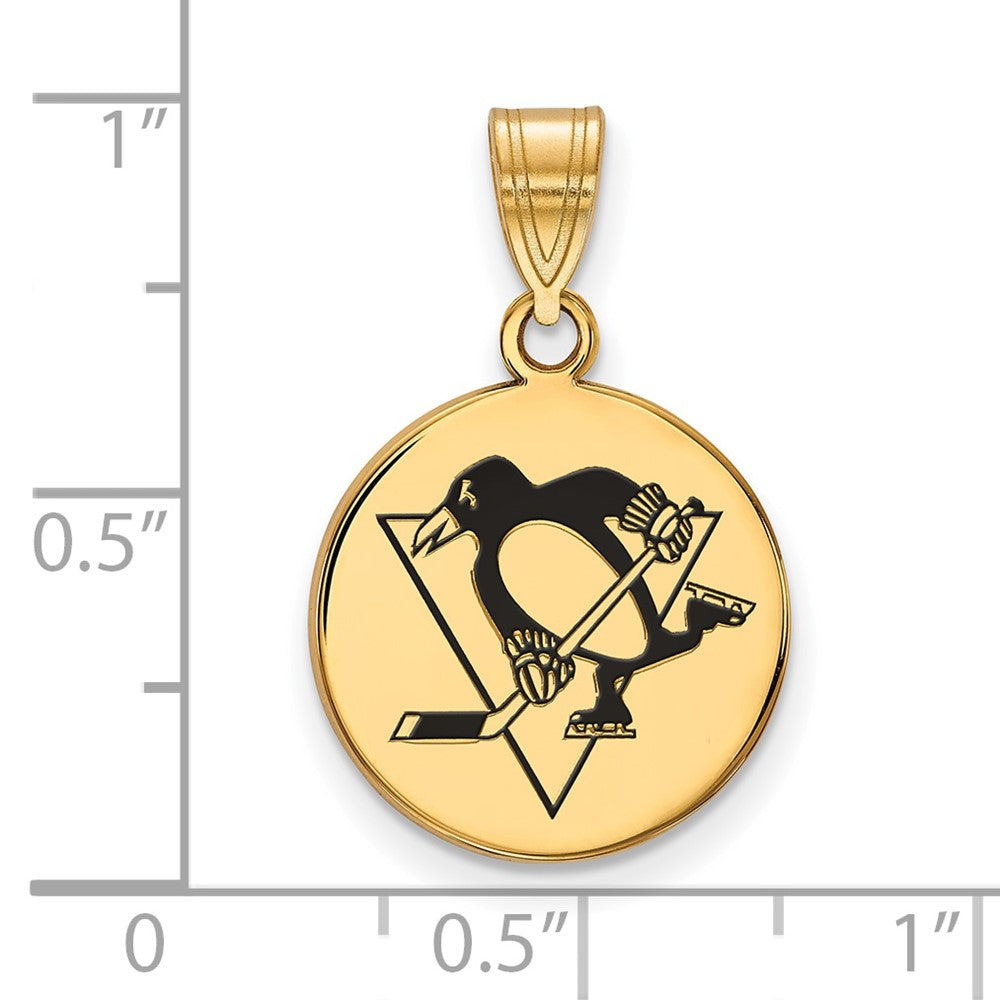 Gold Plated Sterling Silver Nhl Logoart Pittsburgh Penguins Medium Enameled Disc Pendant