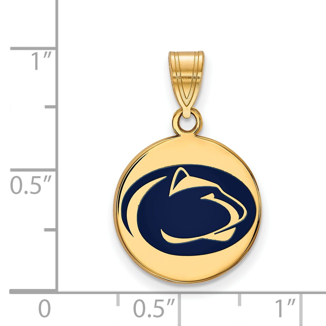 Gold Plated Sterling Silver Logoart Penn State University Lion Medium Enameled Disc Pendant