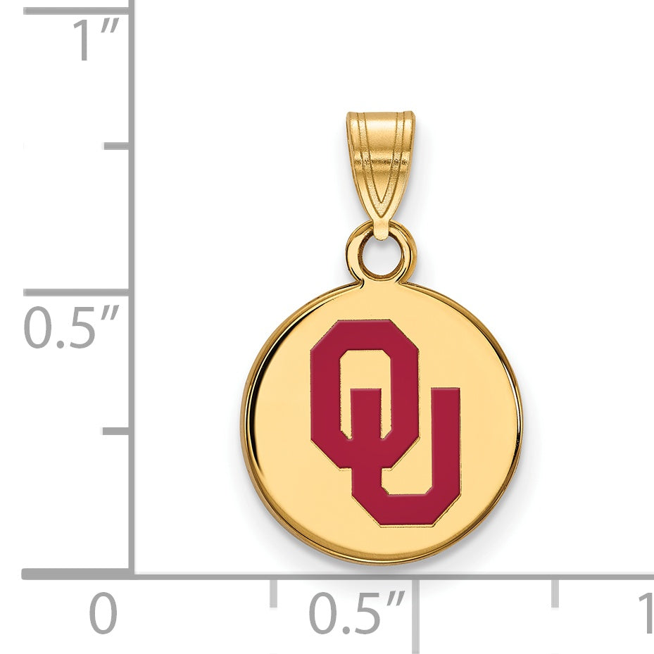 Gold Plated Sterling Silver Logoart University Of Oklahoma O U Small Enameled Disc Pendant