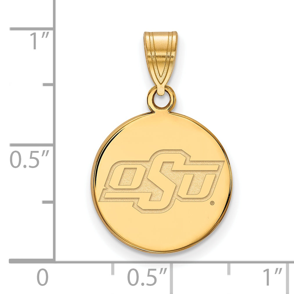 14K Yellow Gold Logoart Oklahoma State University O S U Small Disc Pendant