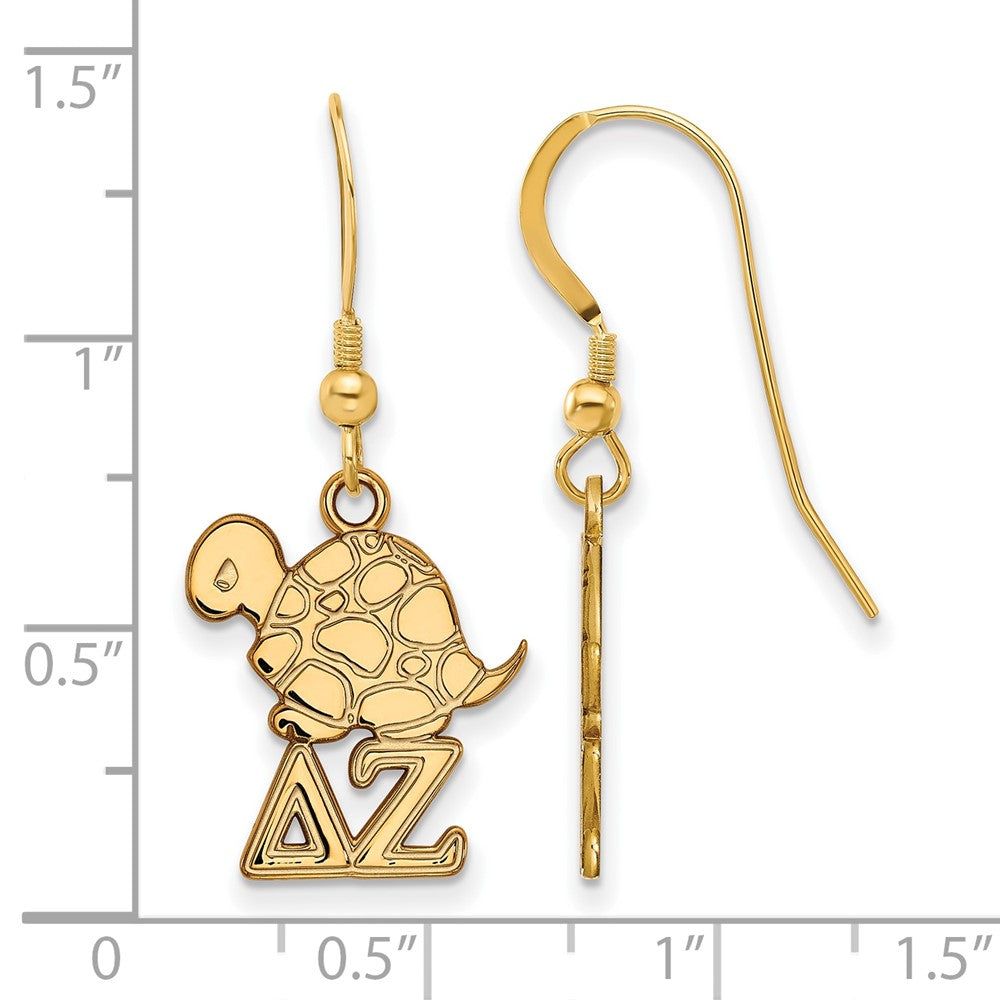 Gold Plated Sterling Silver Logoart Delta Zeta Sorority Symbol Small Dangle Wire Earrings