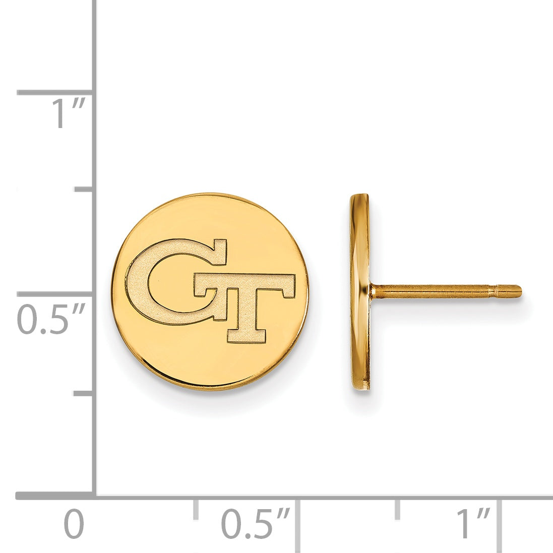 Gold Plated Sterling Silver Logoart Georgia Institute Of Technology G T Small Disc Post Earrings