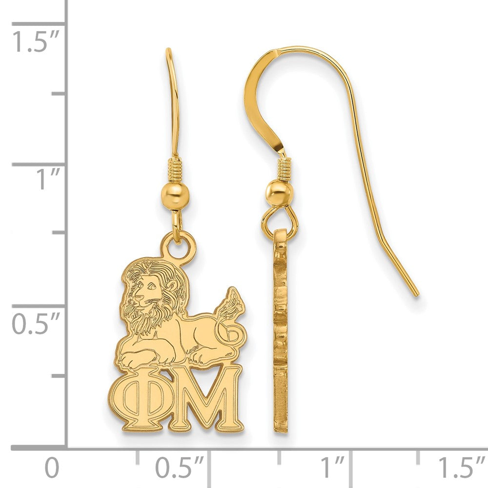 Gold Plated Sterling Silver Logoart Phi Mu Sorority Symbol Small Dangle Wire Earrings