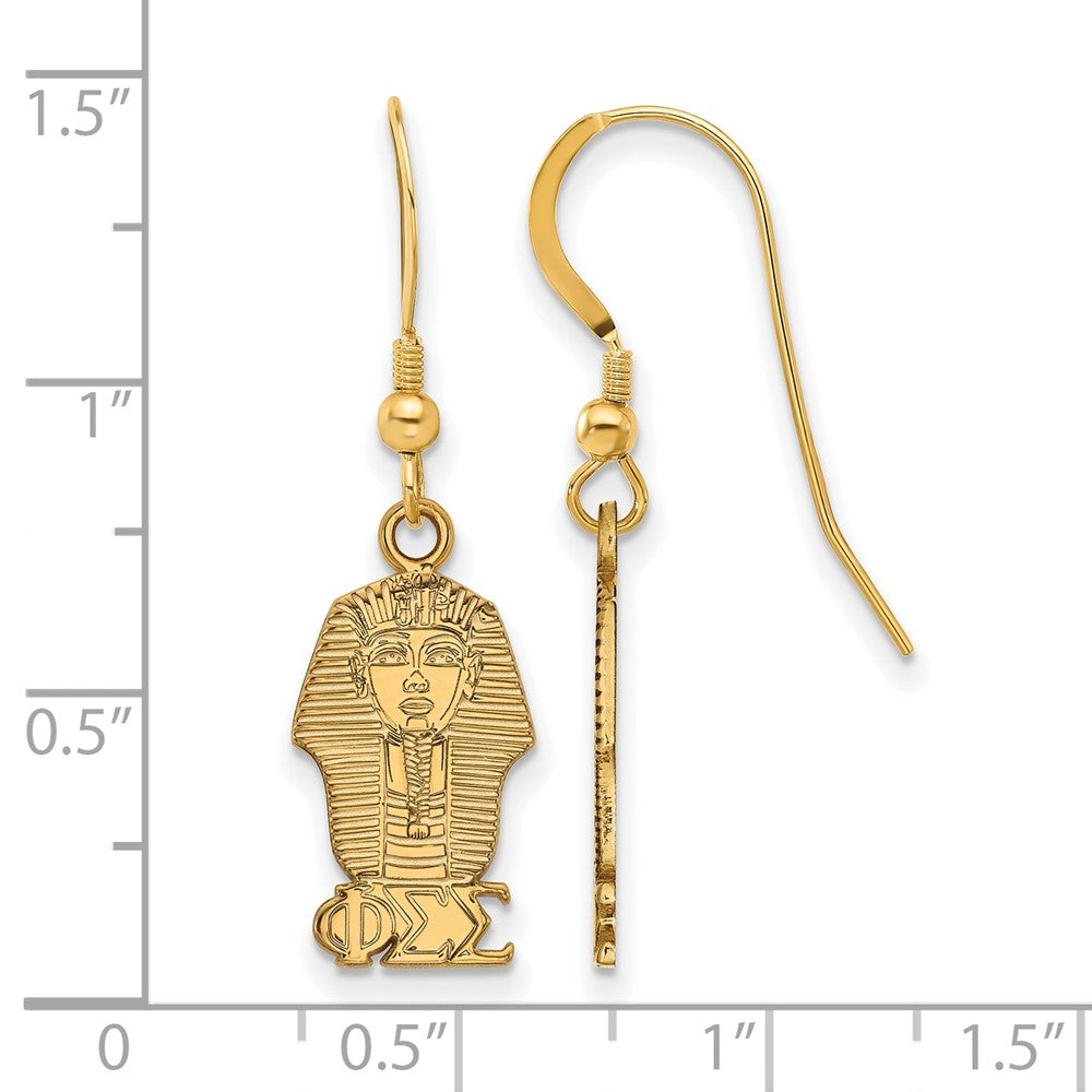 Gold Plated Sterling Silver Logoart Phi Sigma Sorority Symbol Small Dangle Wire Earrings