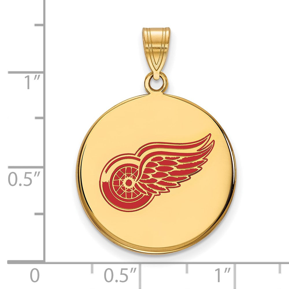 Gold Plated Sterling Silver Nhl Logoart Detroit Red Wings Large Enameled Disc Pendant