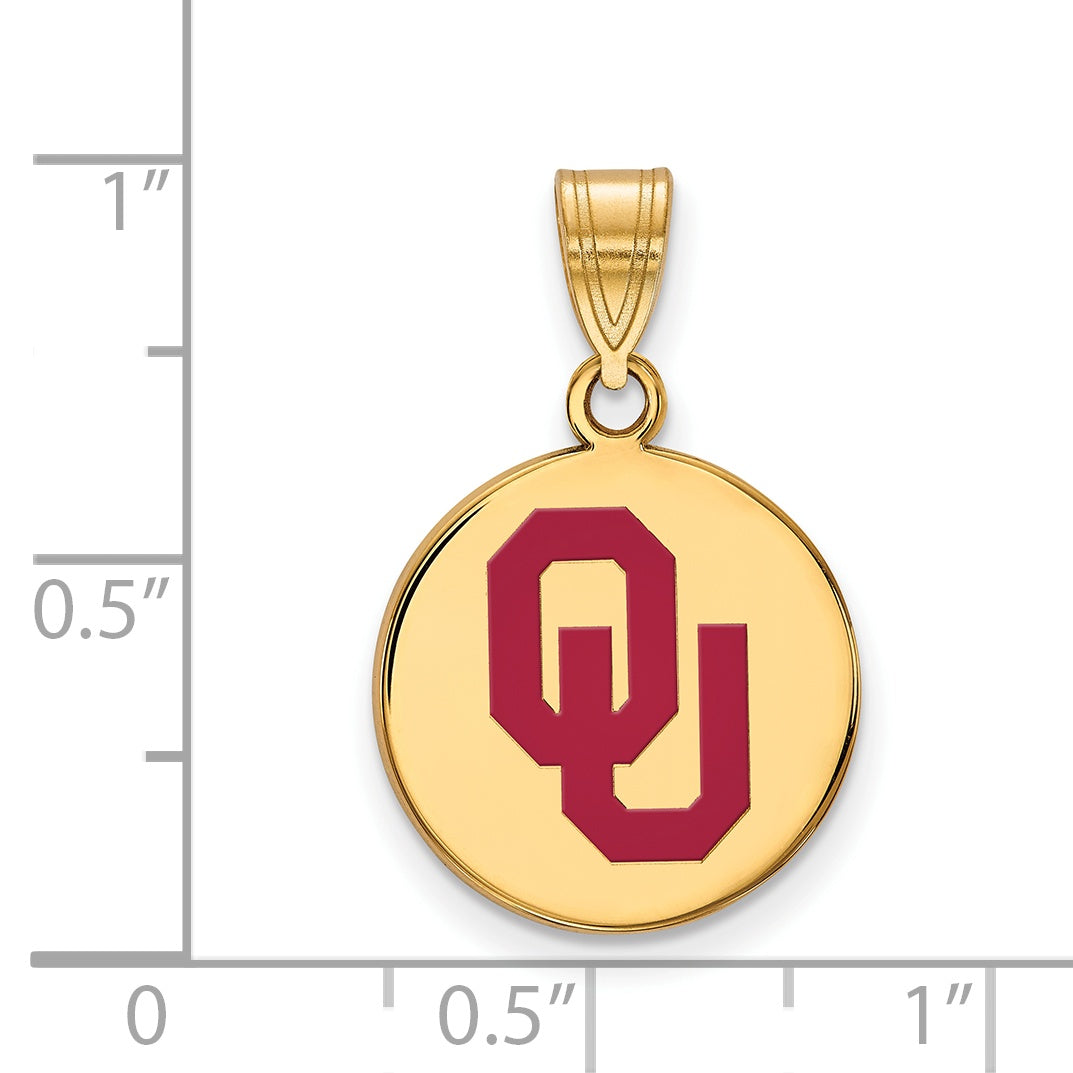 Gold Plated Sterling Silver Logoart University Of Oklahoma O U Medium Enameled Disc Pendant