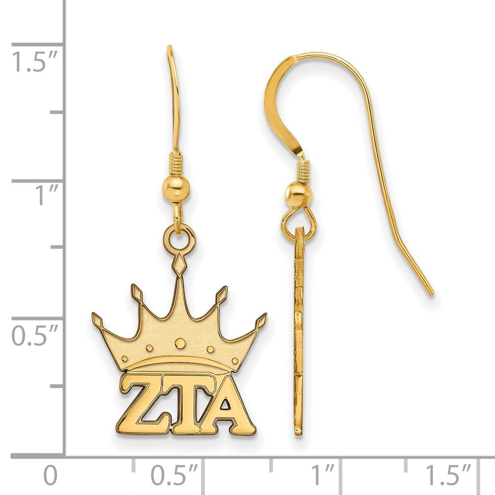Gold Plated Sterling Silver Logoart Zeta Tau Alpha Sorority Symbol Small Dangle Wire Earrings