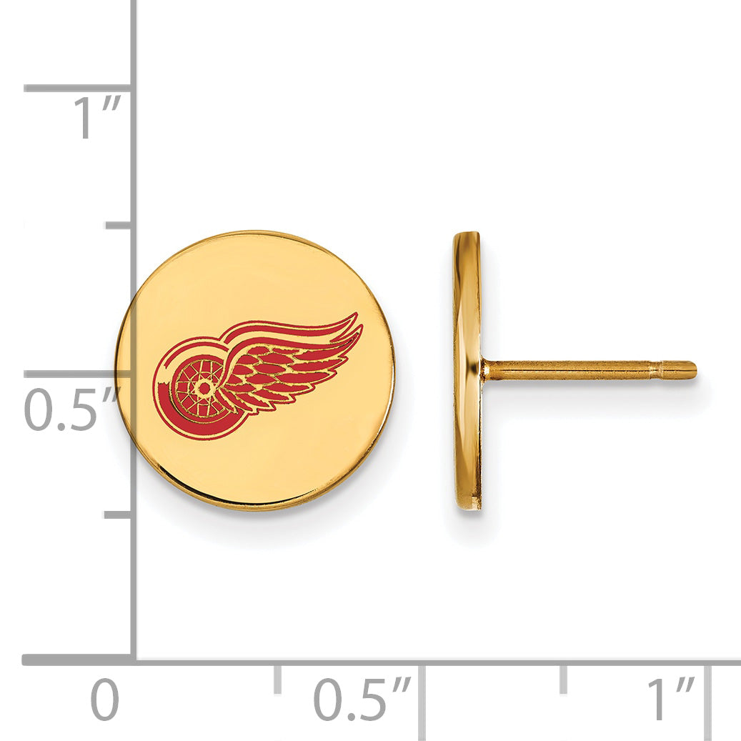 Gold Plated Sterling Silver Nhl Logoart Detroit Red Wings Small Enameled Disc Post Earrings