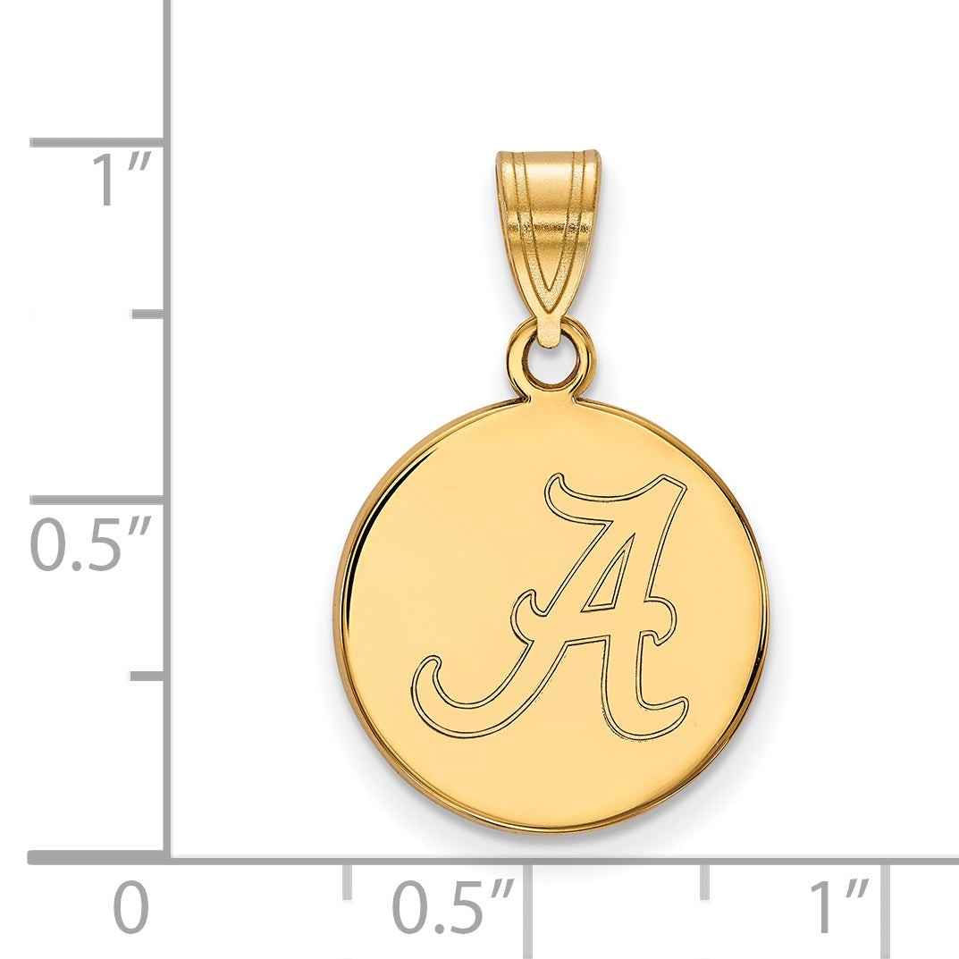 Gold Plated Sterling Silver Logoart University Of Alabama Letter A Medium Disc Pendant