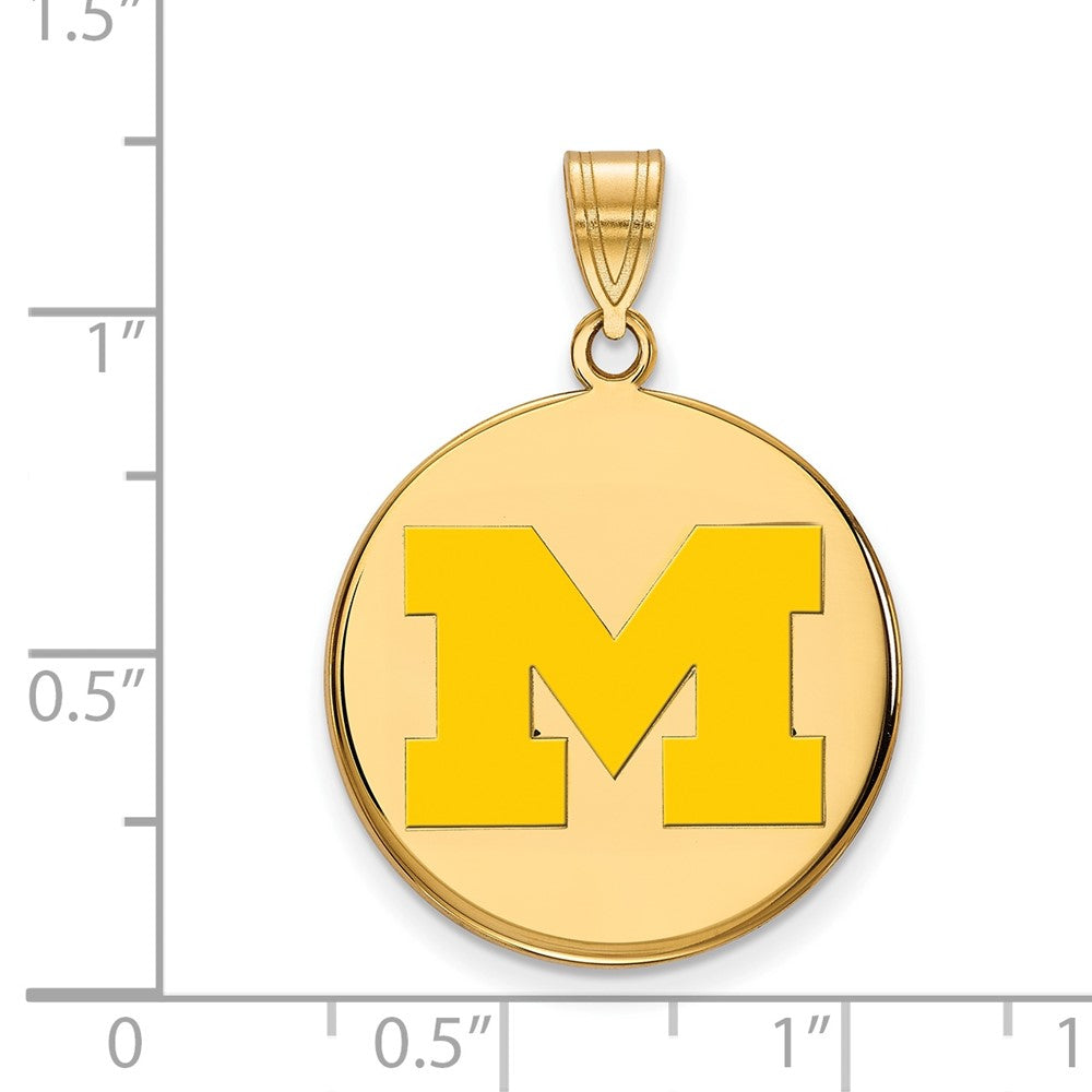 Gold Plated Sterling Silver Logoart University Of Michigan Letter M Large Yellow Enameled Disc Pendant