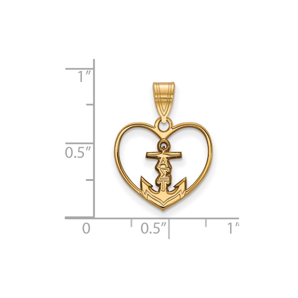 Gold Plated Sterling Silver Logoart Alpha Sigma Tau Sorority Symbol Heart Pendant
