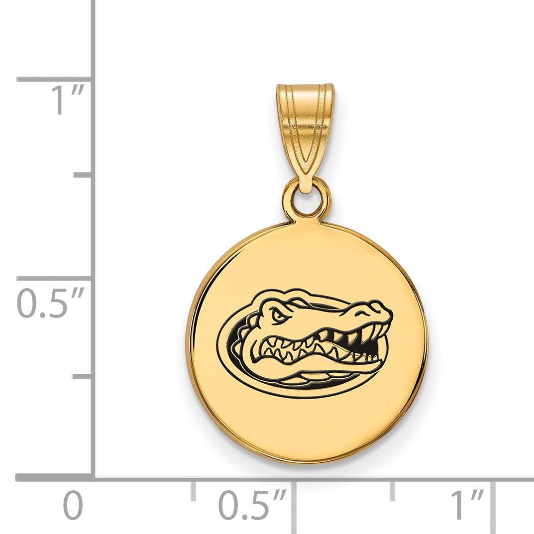 Gold Plated Sterling Silver Logoart University Of Florida Gator Medium Enameled Disc Pendant
