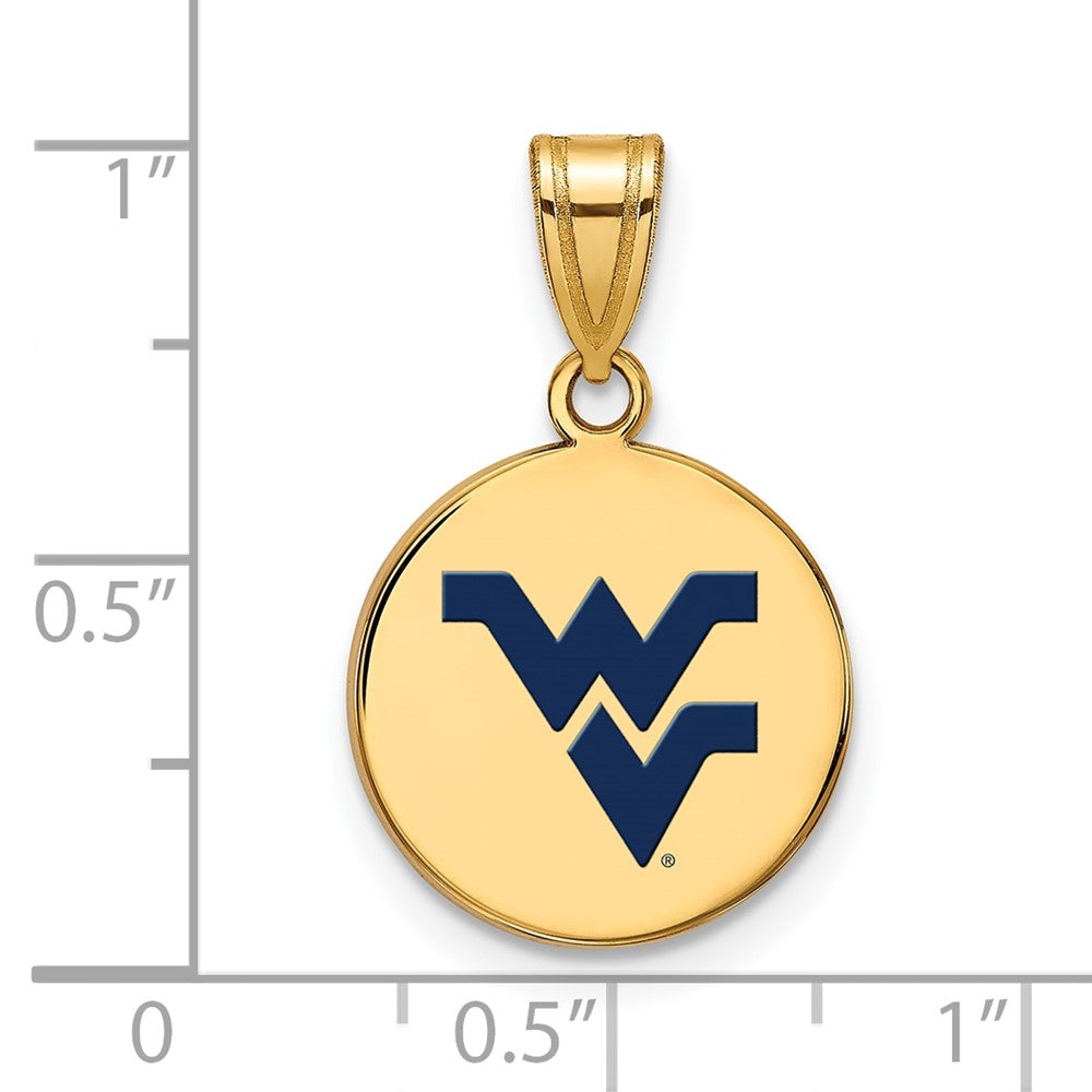 Gold Plated Sterling Silver Logoart West Virginia University W V Medium Enameled Disc Pendant