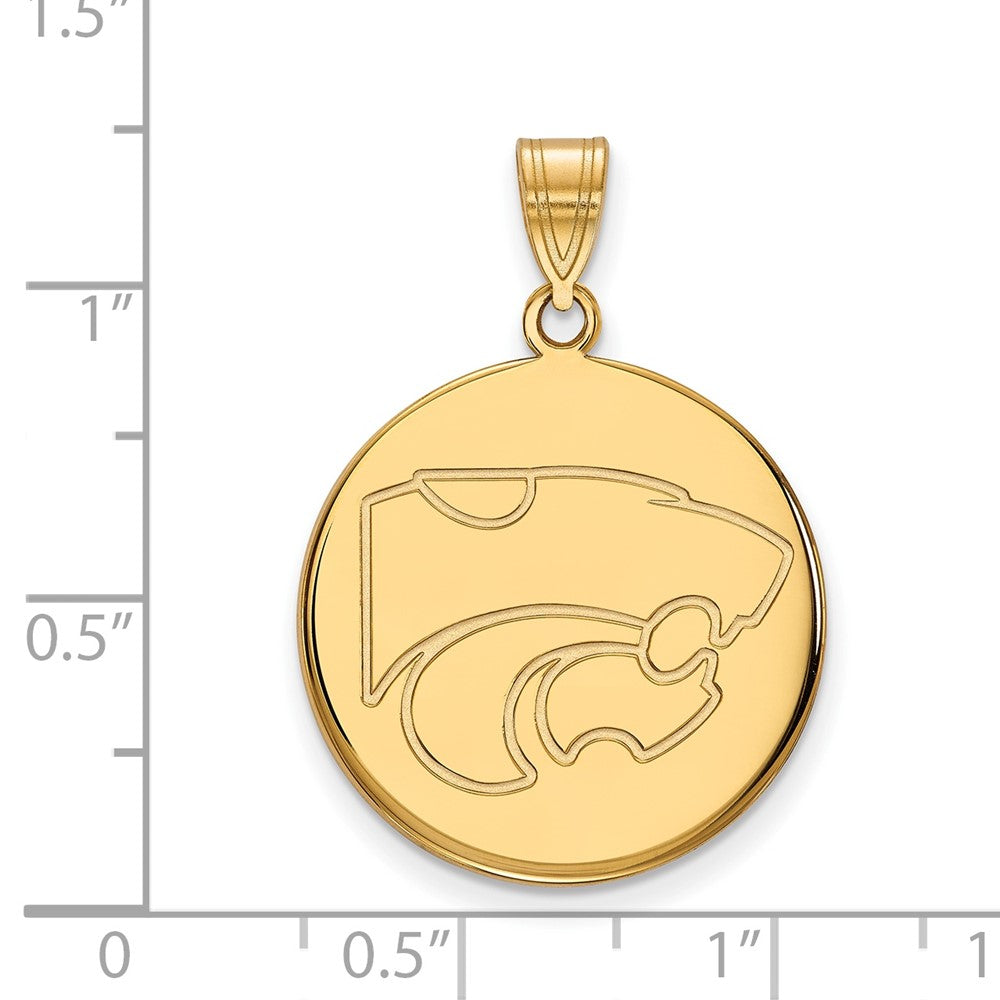 Gold Plated Sterling Silver Logoart Kansas State University Wildcat Large Disc Pendant