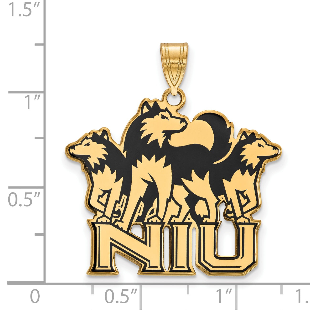 Gold Plated Sterling Silver Logoart Northern Illinois University N I U With Huskies Extra Large Enameled Pendant