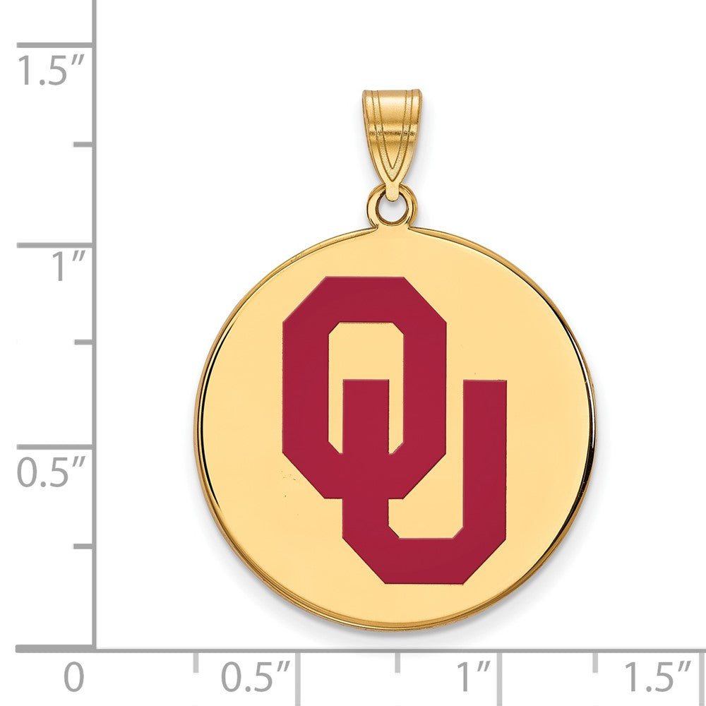 Gold Plated Sterling Silver Logoart University Of Oklahoma O U Extra Large Enameled Disc Pendant