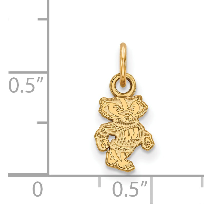Gold Plated Sterling Silver Logoart University Of Wisconsin Badger Extra Small Pendant