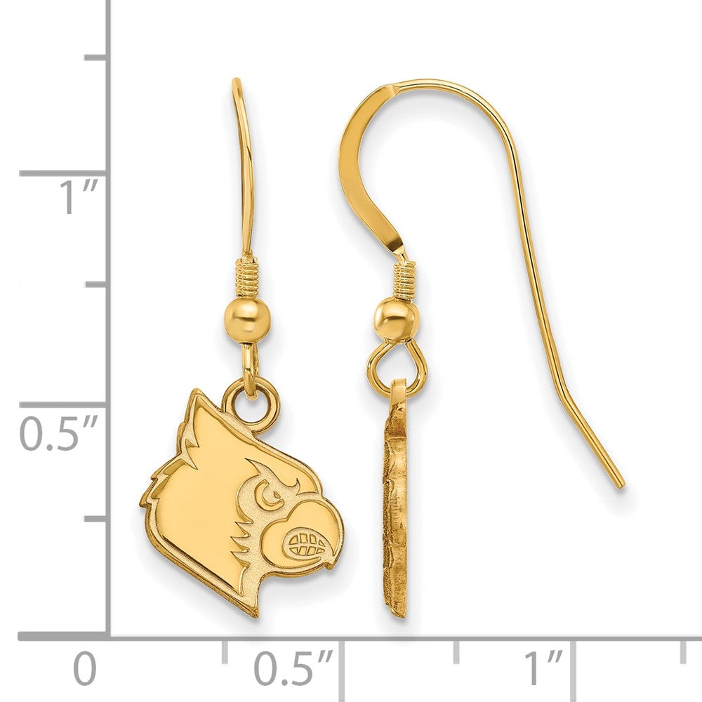 Gold Plated Sterling Silver Logoart University Of Louisville Cardinal Small Dangle Wire Earrings