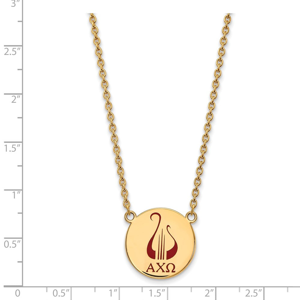 Gold Plated Sterling Silver Logoart Alpha Chi Omega Sorority Symbol Large Color Enamel Pendant 18 Inch Necklace