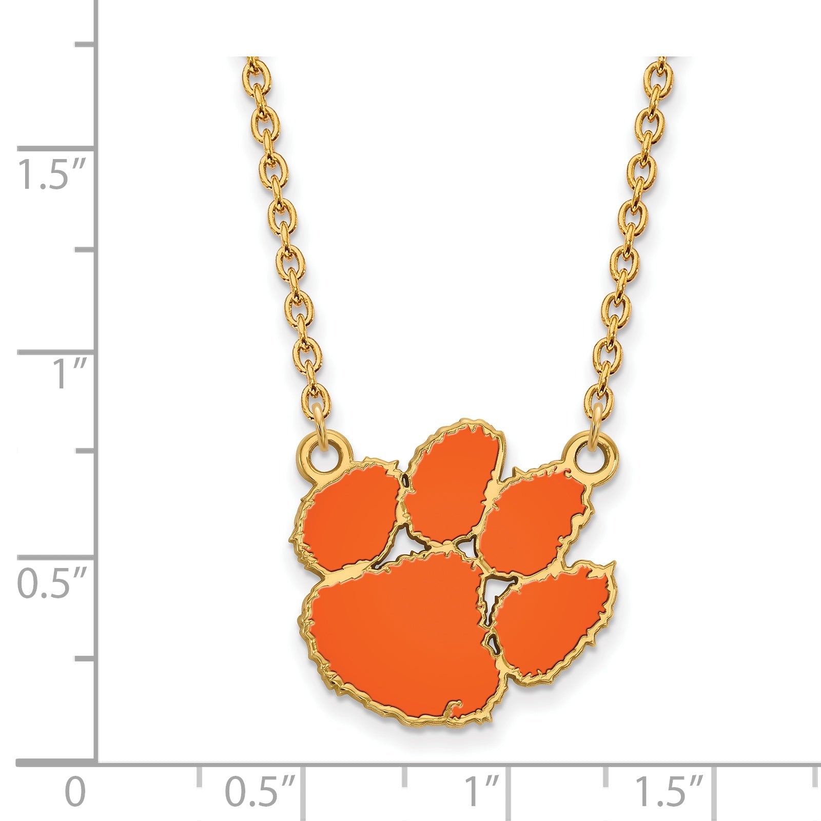 Gold Plated Sterling Silver Logoart Clemson University Tiger Paw Large Enameled Pendant 18 Inch Necklace