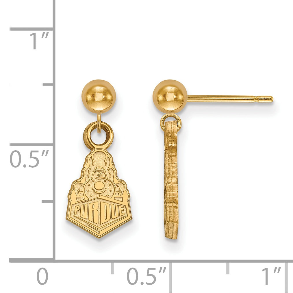 14K Yellow Gold Logoart Purdue University Boilermakers Train Logo Dangle Ball Post Earrings