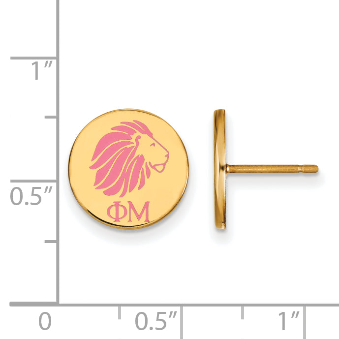Gold Plated Sterling Silver Logoart Phi Mu Sorority Symbol Color Enamel Post Earrings