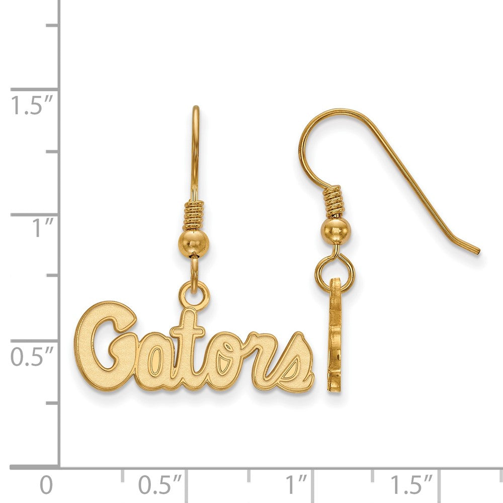 Gold Plated Sterling Silver Logoart University Of Florida Gators Script Extra Small Dangle Wire Earrings