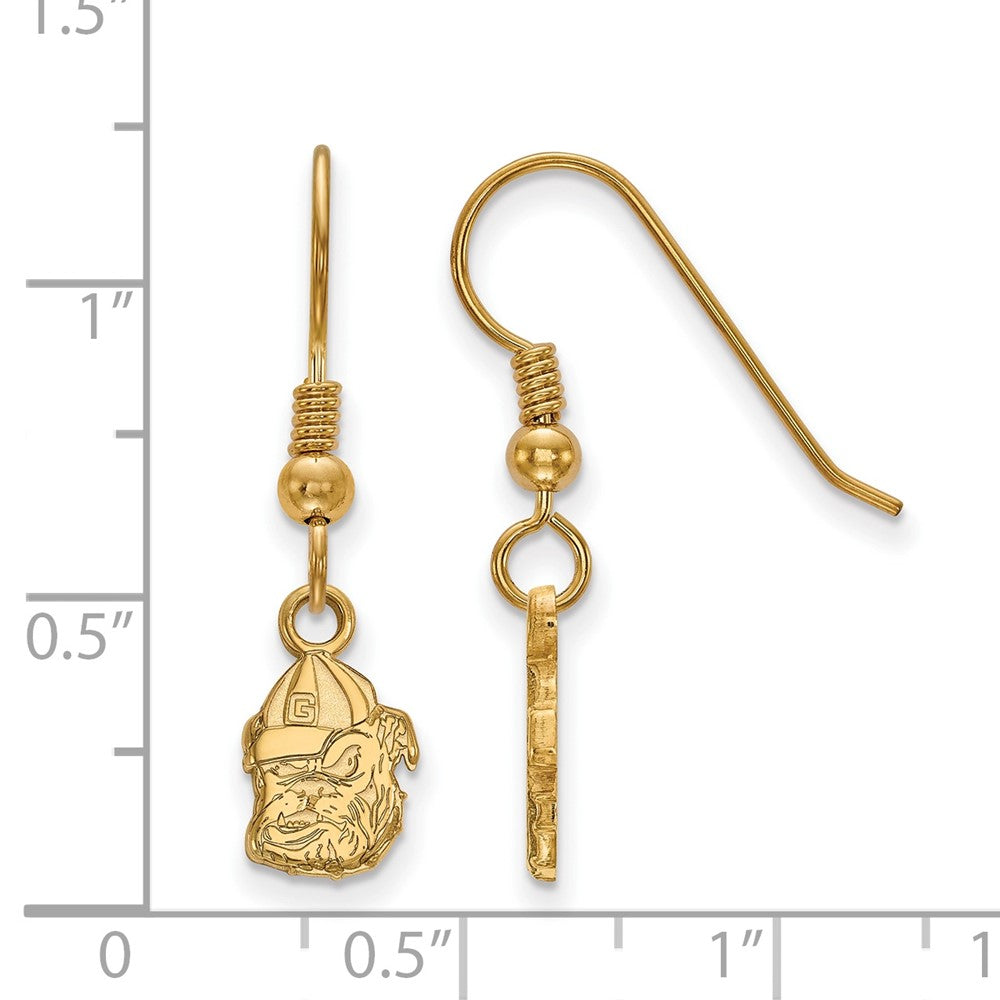 Gold Plated Sterling Silver Logoart University Of Georgia Bulldog Extra Small Dangle Wire Earrings