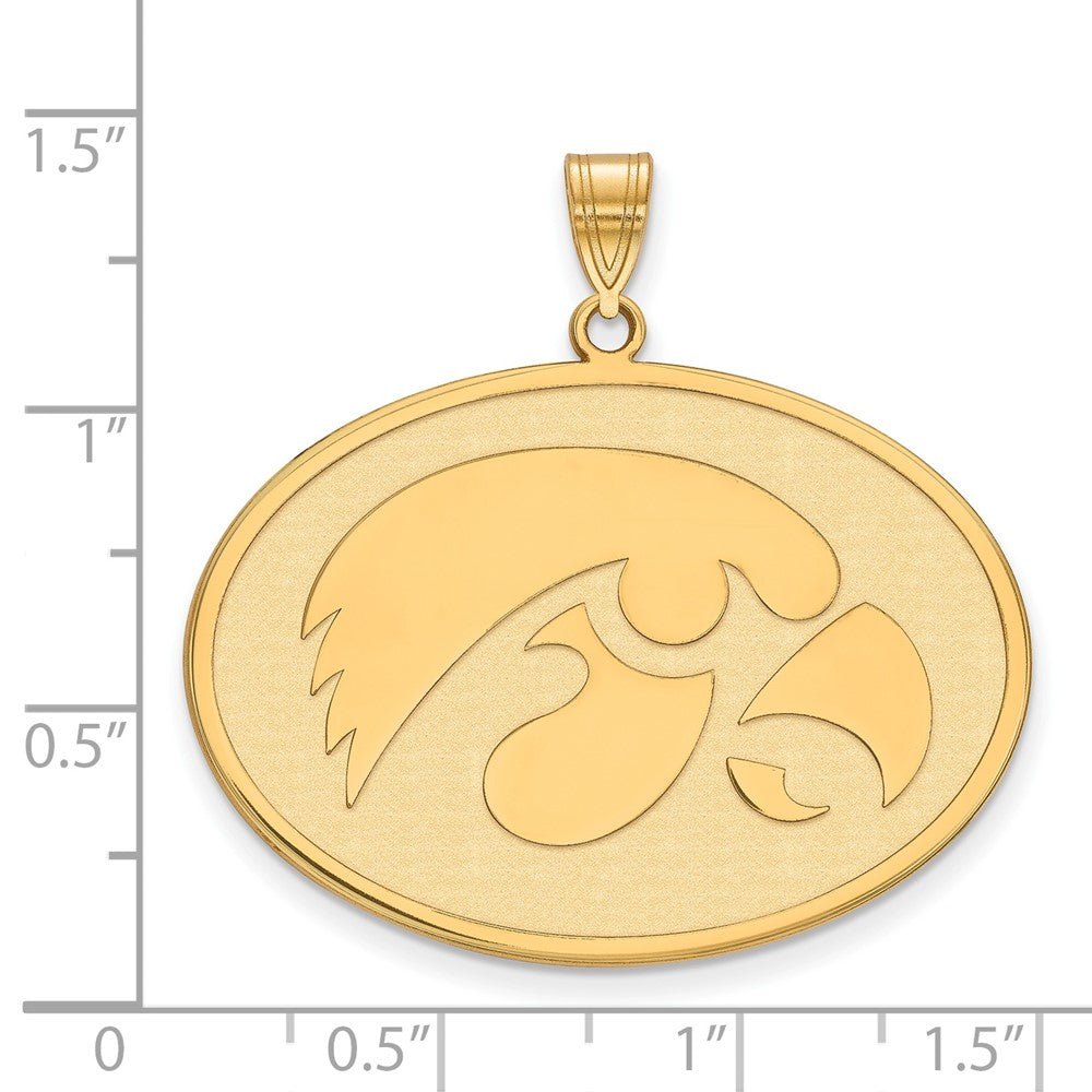Gold Plated Sterling Silver Logoart University Of Iowa Hawk Extra Large Oval Pendant