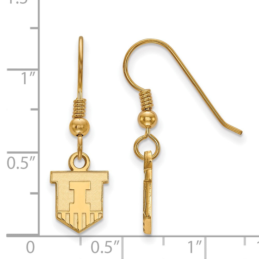 Gold Plated Sterling Silver Logoart University Of Illinois Victory Badge Extra Small Dangle Wire Earrings