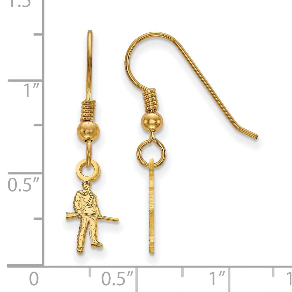 Gold Plated Sterling Silver Logoart West Virginia University Mountaineer Extra Small Dangle Wire Earrings