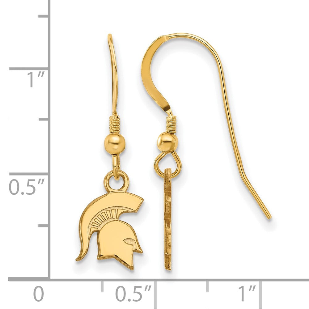 Gold Plated Sterling Silver Logoart Michigan State University Spartan Extra Small Dangle Wire Earrings