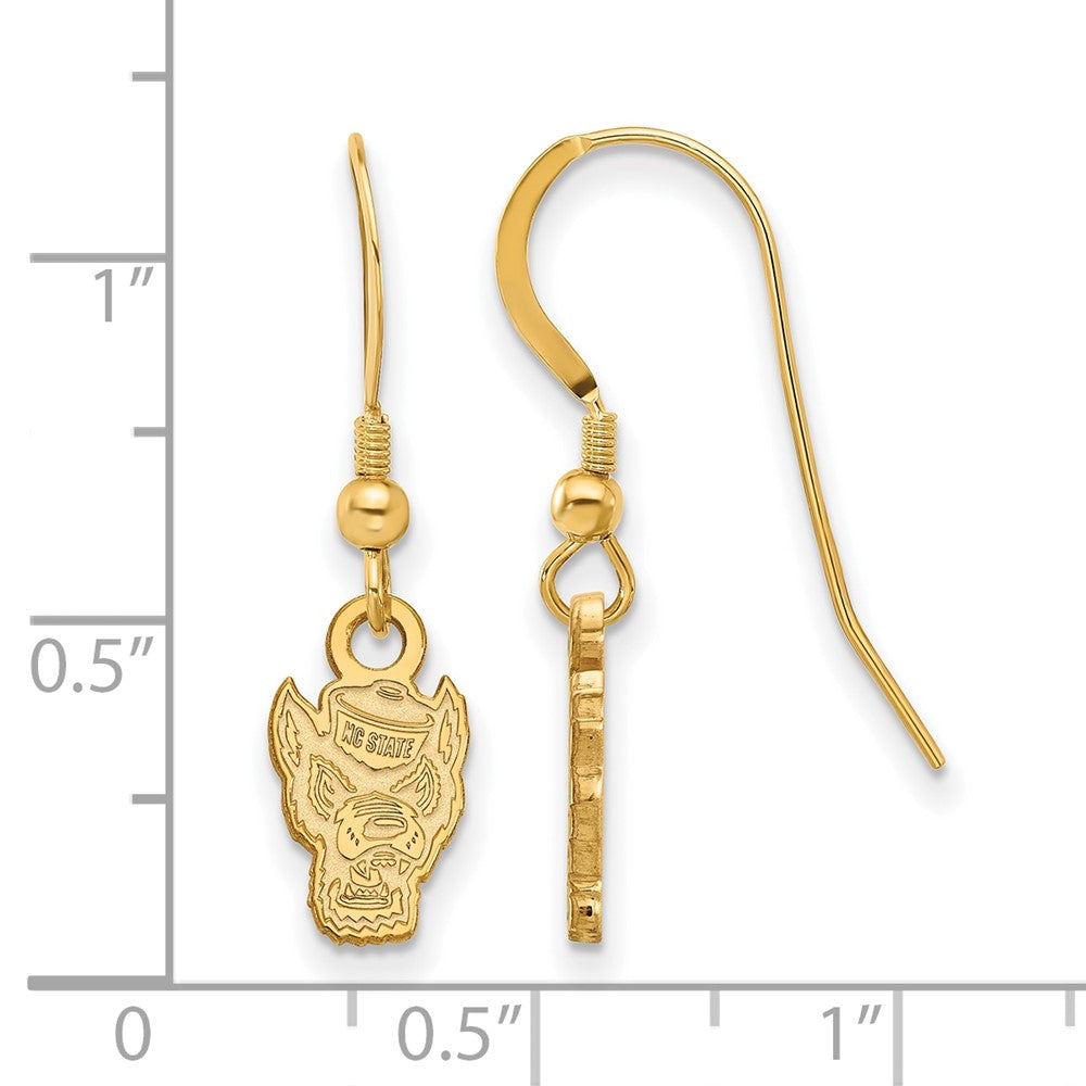 Gold Plated Sterling Silver Logoart North Carolina State University Wolf Extra Small Dangle Wire Earrings