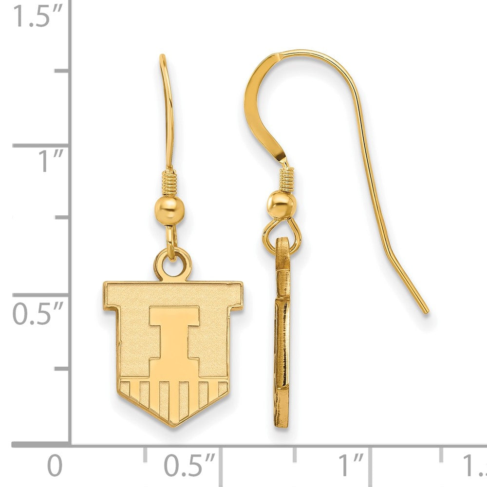Gold Plated Sterling Silver Logoart University Of Illinois Victory Badge Small Dangle Wire Earrings