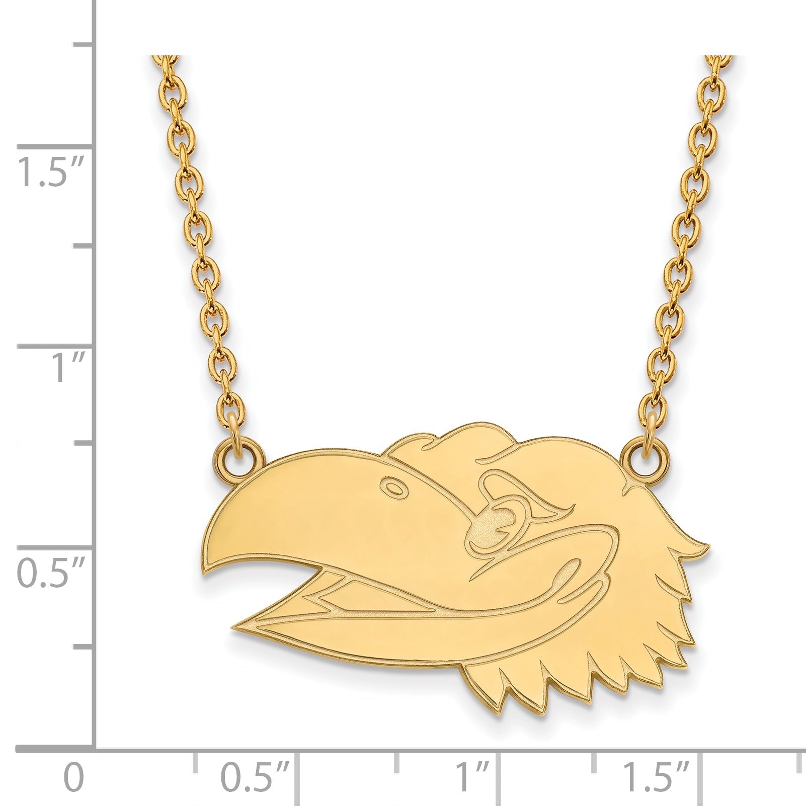 Gold Plated Sterling Silver Logoart University Of Kansas Jayhawk Large Pendant 18 Inch Necklace