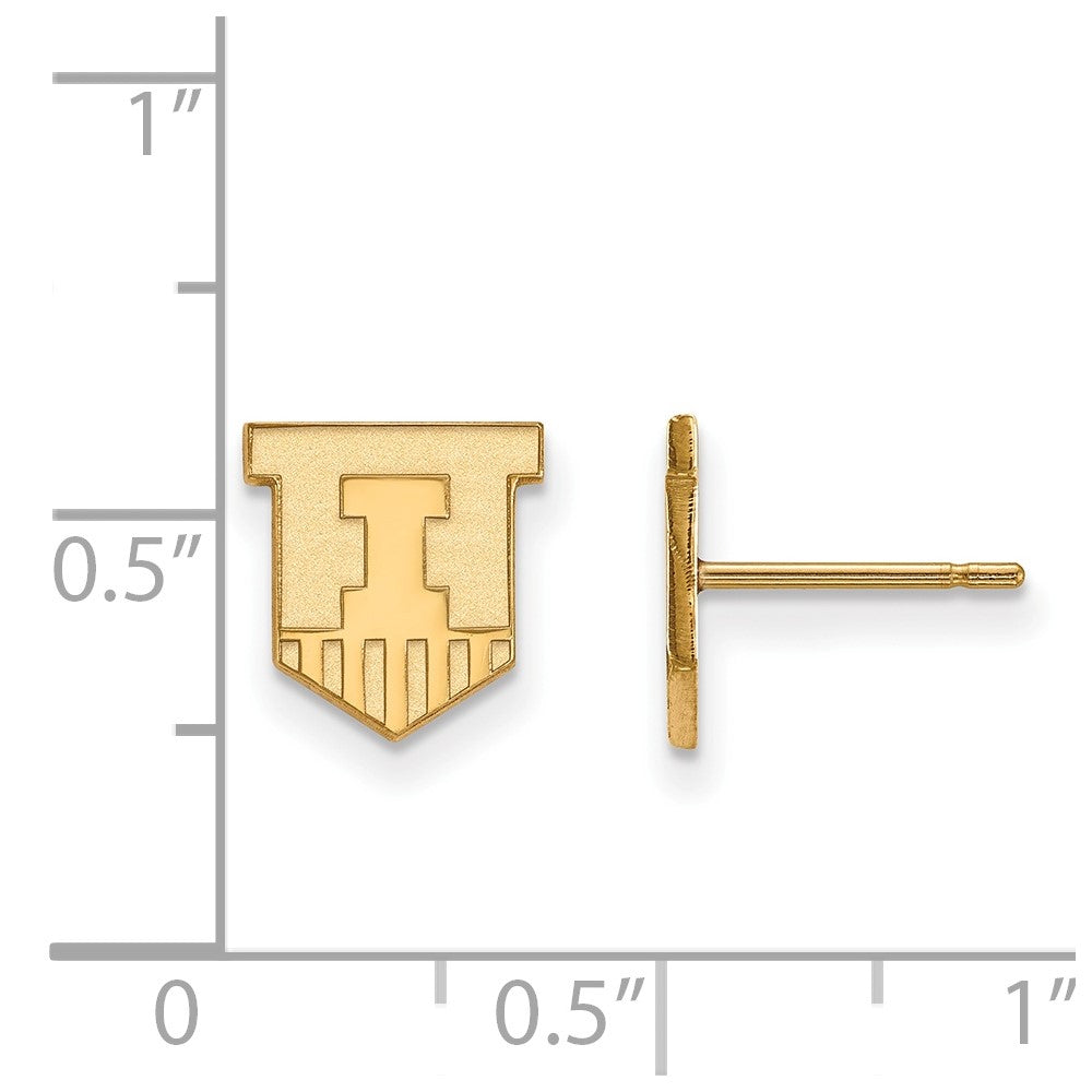 10K Yellow Gold Logoart University Of Illinois Victory Badge Extra Small Post Earrings