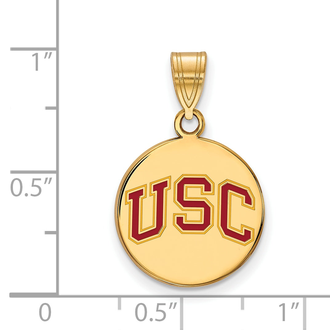 Gold Plated Sterling Silver University Of Southern California U S C Medium Enameled Disc Pendant