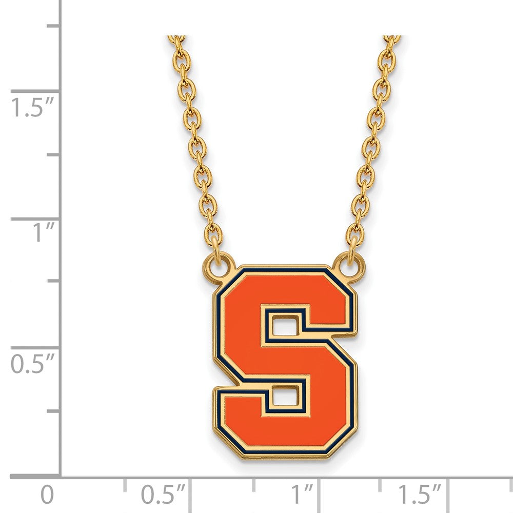 Gold Plated Sterling Silver Logoart Syracuse University Letter S Large Enameled Pendant 18 Inch Necklace