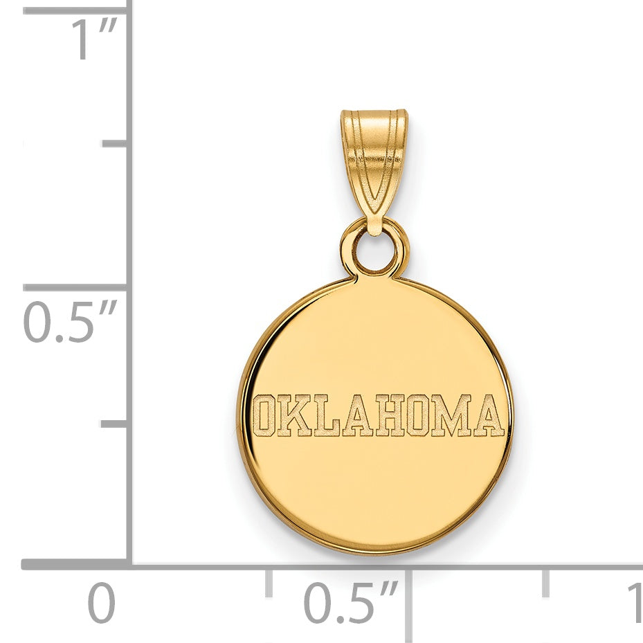 Gold Plated Sterling Silver Logoart University Of Oklahoma Small Disc Pendant