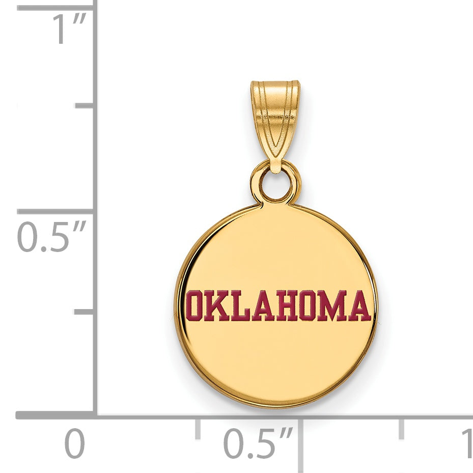 Gold Plated Sterling Silver Logoart University Of Oklahoma Small Enameled Disc Pendant