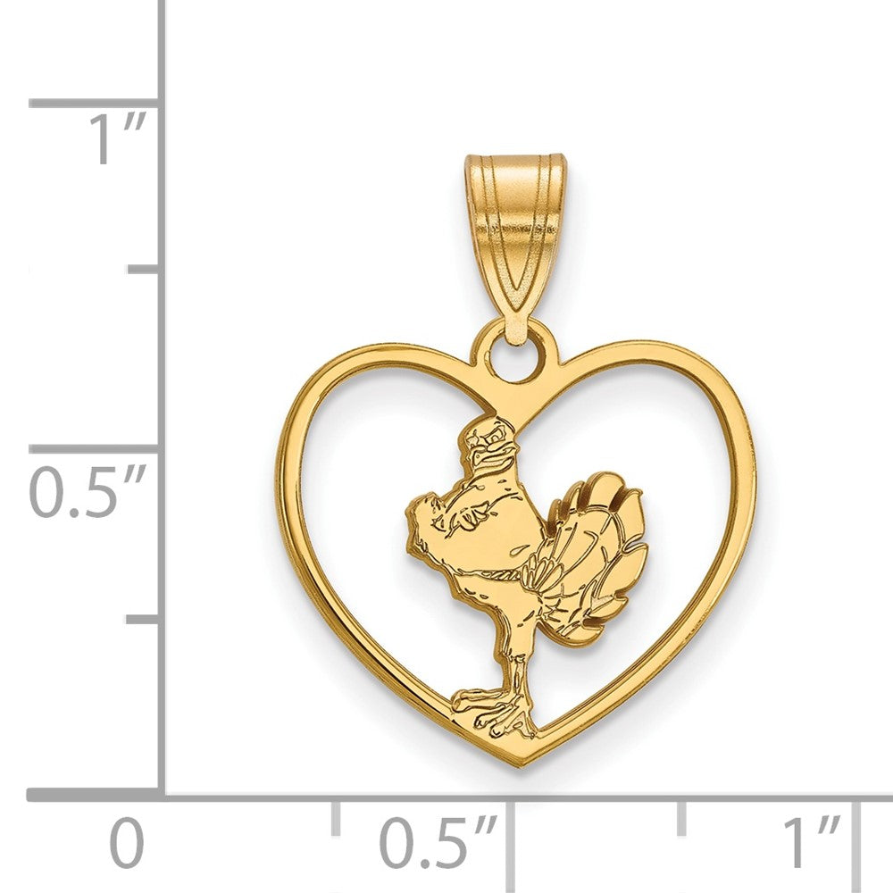 Gold Plated Sterling Silver Logoart Virginia Tech Hokiebird Heart Pendant