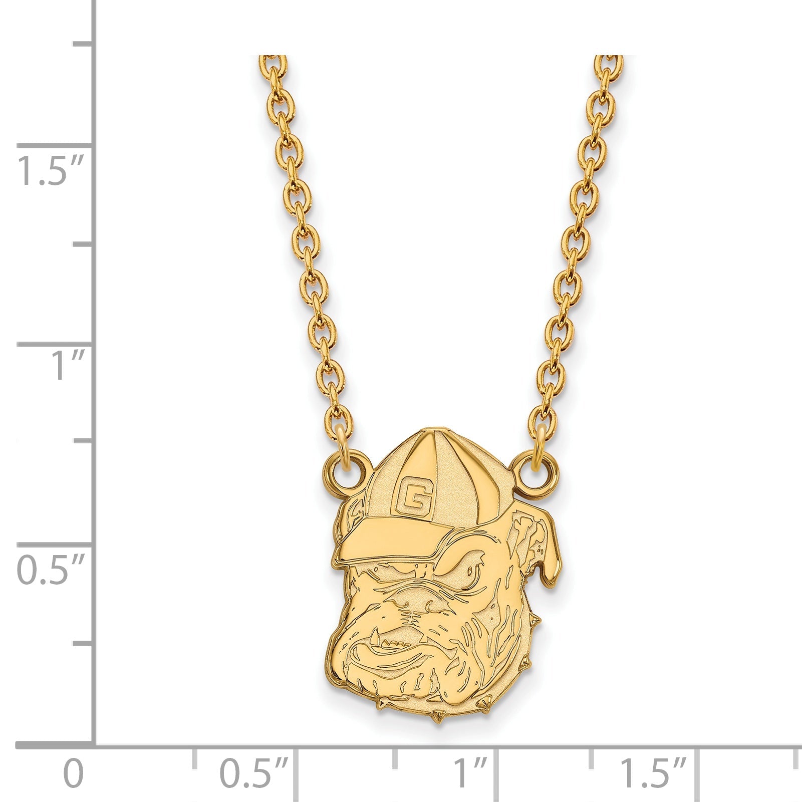 Gold Plated Sterling Silver Logoart University Of Georgia Bulldog Large Pendant 18 Inch Necklace