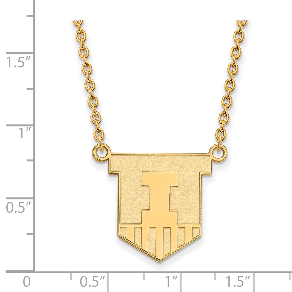 Gold Plated Sterling Silver Logoart University Of Illinois Victory Badge Large Pendant 18 Inch Necklace