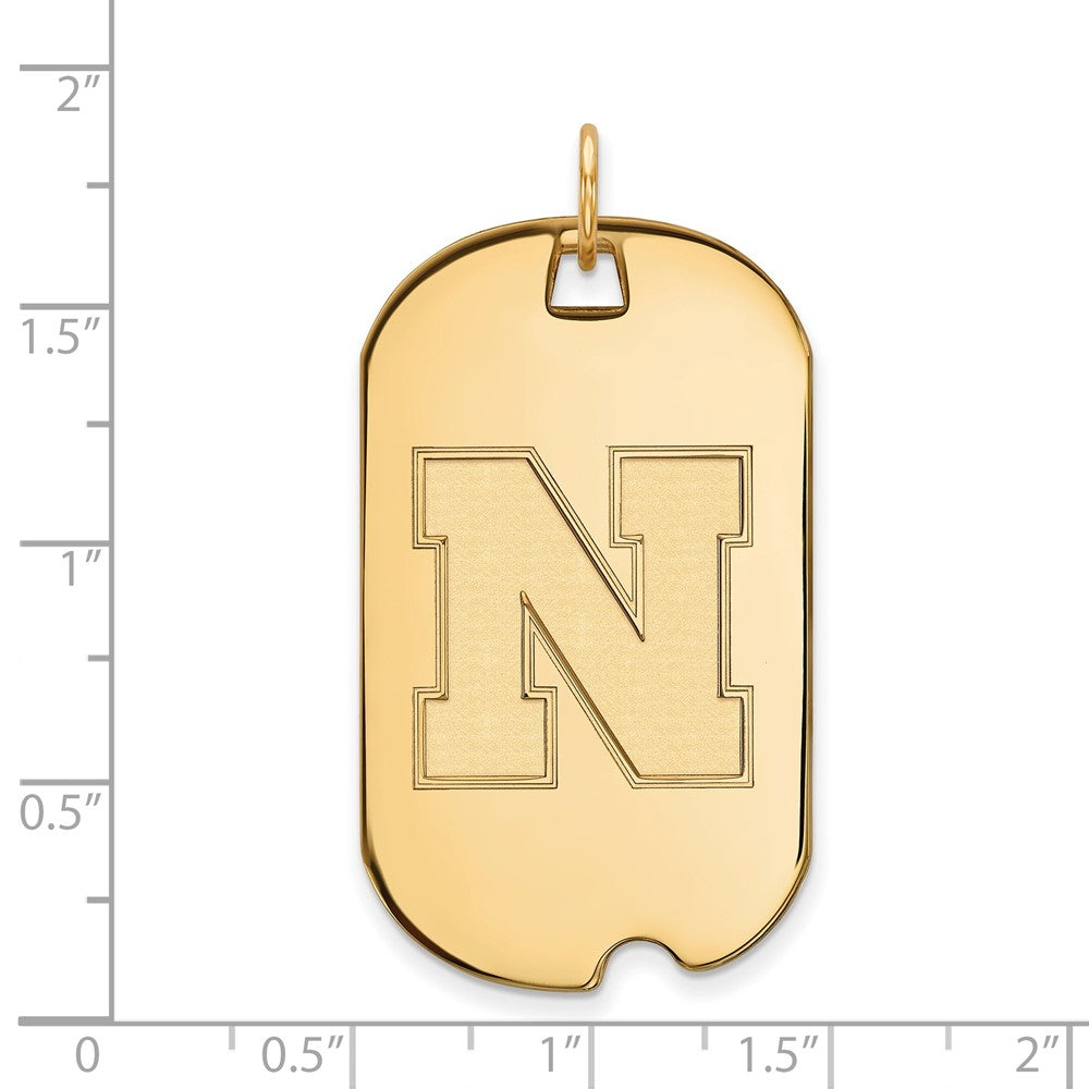 14K Yellow Gold Logoart University Of Nebraska Letter N Large Dog Tag Pendant
