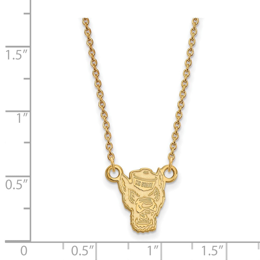 Gold Plated Sterling Silver Logoart North Carolina State University Wolf Small Pendant 18 Inch Necklace