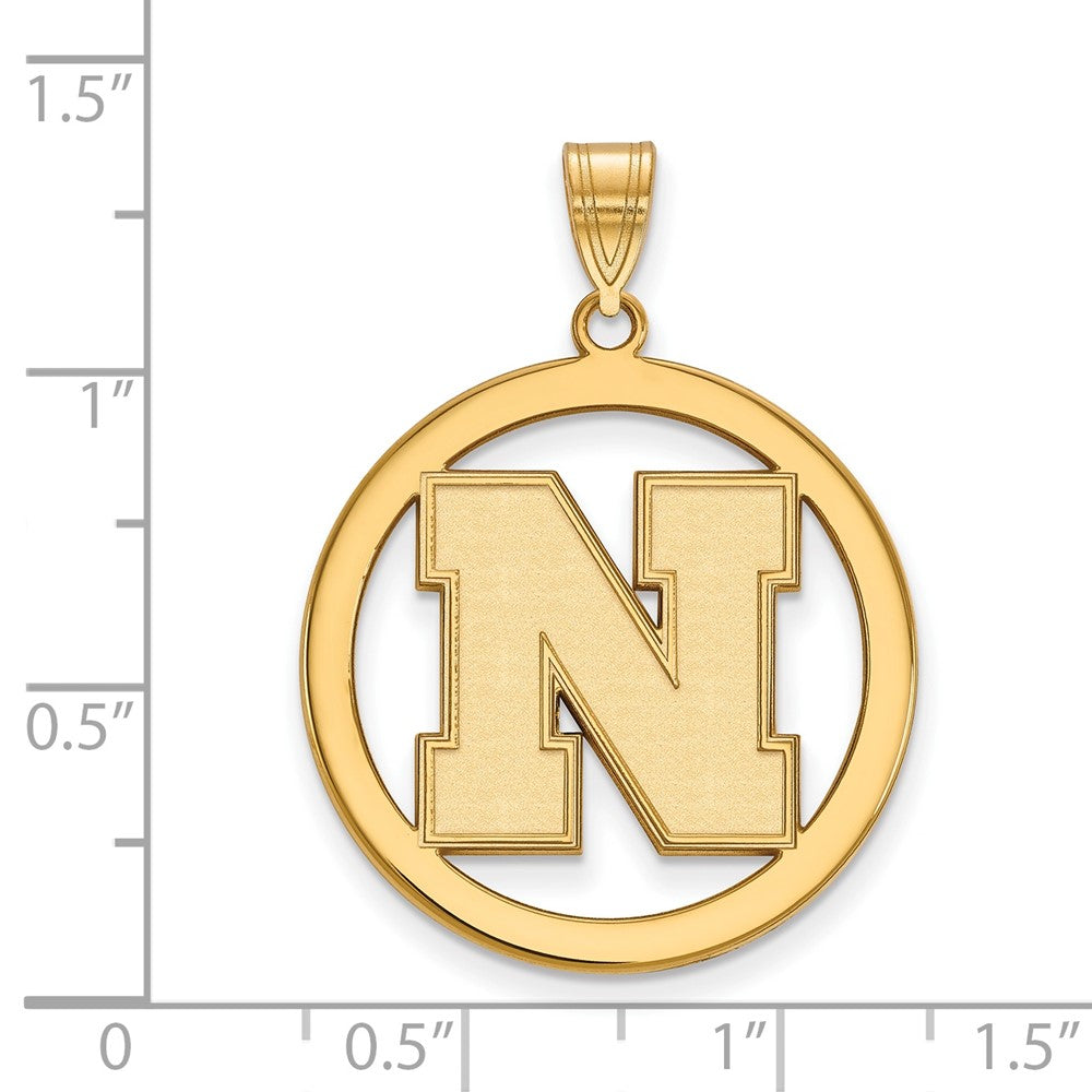 Gold Plated Sterling Silver Logoart University Of Nebraska Letter N Large Circle Pendant