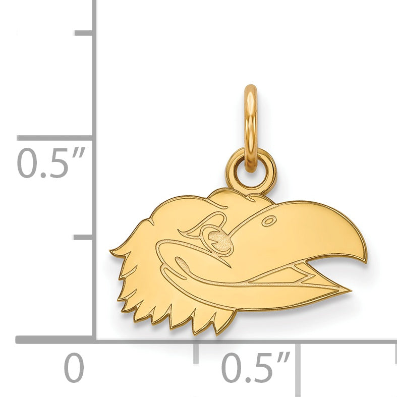 Gold Plated Sterling Silver Logoart University Of Kansas Jayhawk Extra Small Pendant