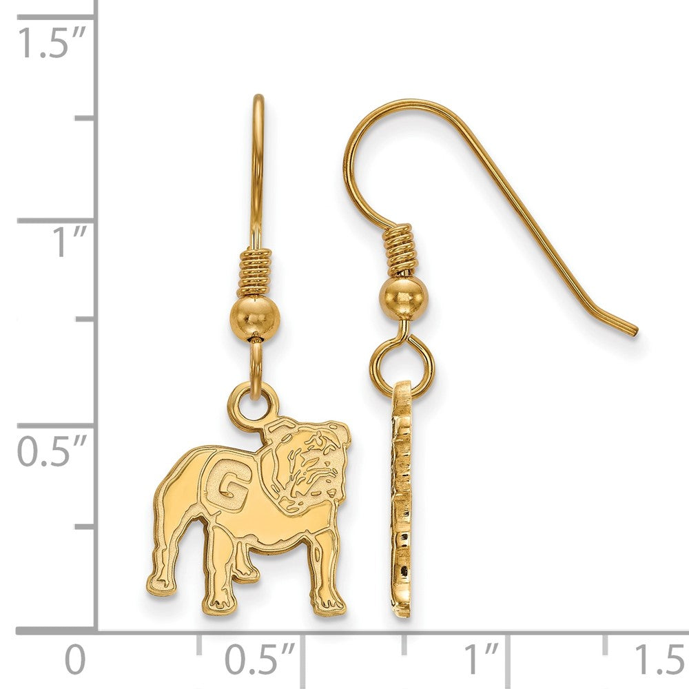 Gold Plated Sterling Silver Logoart University Of Georgia Bulldog Small Dangle Wire Earrings