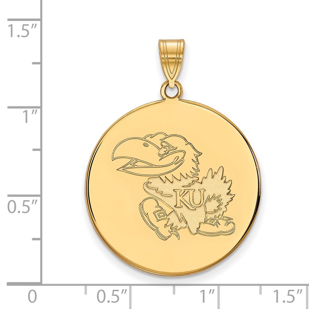 14K Yellow Gold Logoart University Of Kansas Jayhawk Extra Large Disc Pendant